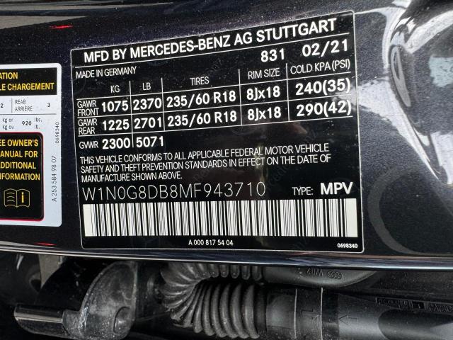 2021 Mercedes-Benz Glc 300 VIN: W1N0G8DB8MF943710 Lot: 55946604