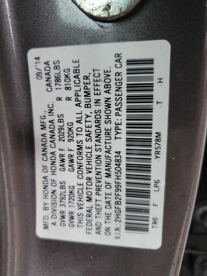 2HGFB2F99FH504834 2015 Honda Civic Exl