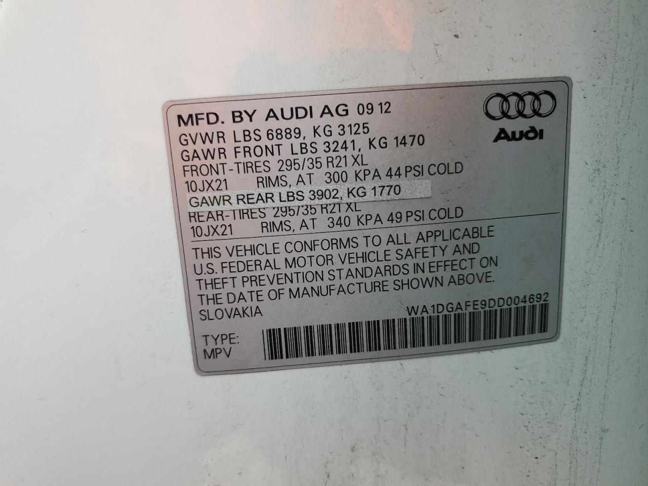 WA1DGAFE9DD004692 2013 Audi Q7 Prestige