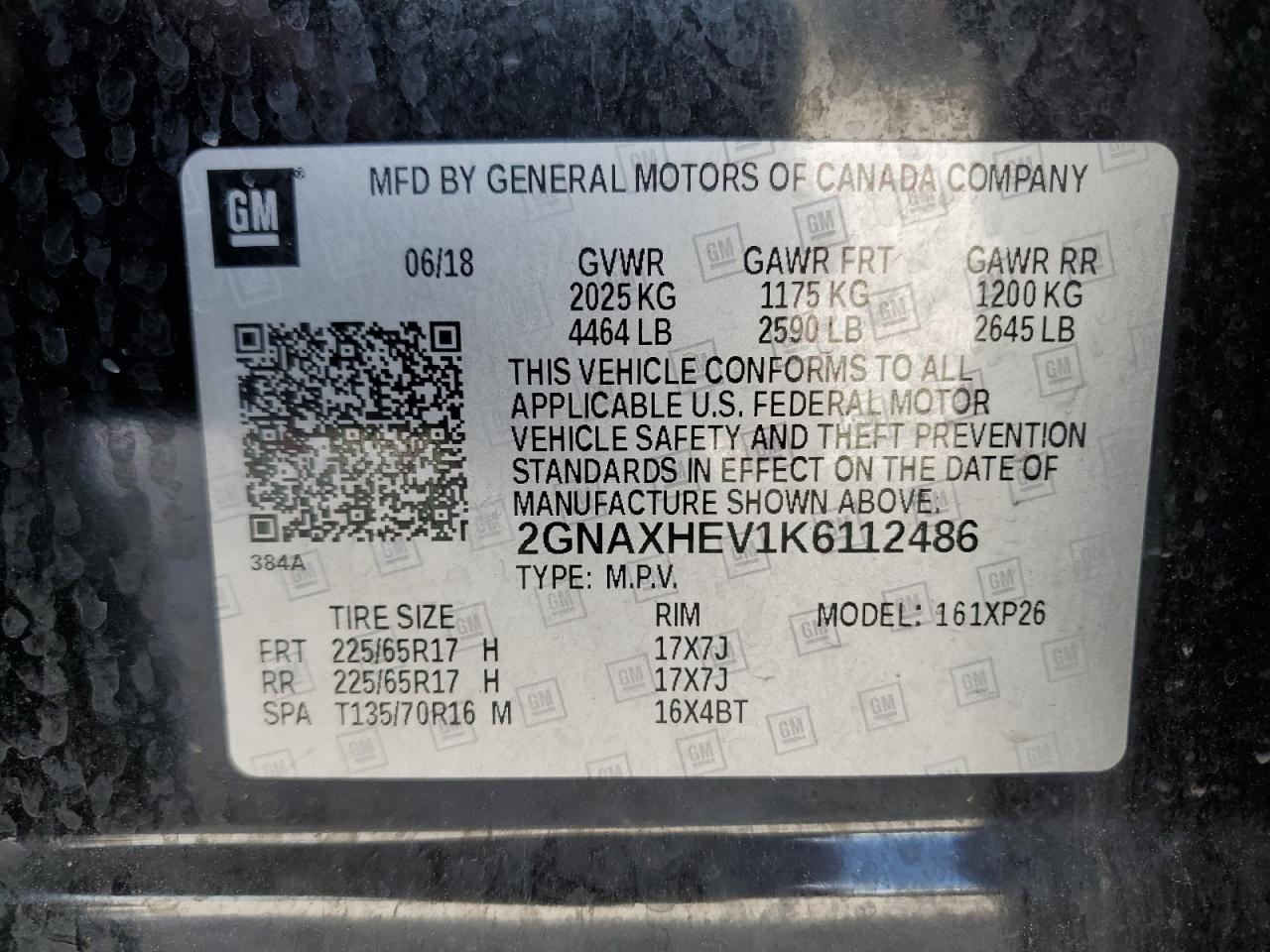 2GNAXHEV1K6112486 2019 Chevrolet Equinox Ls