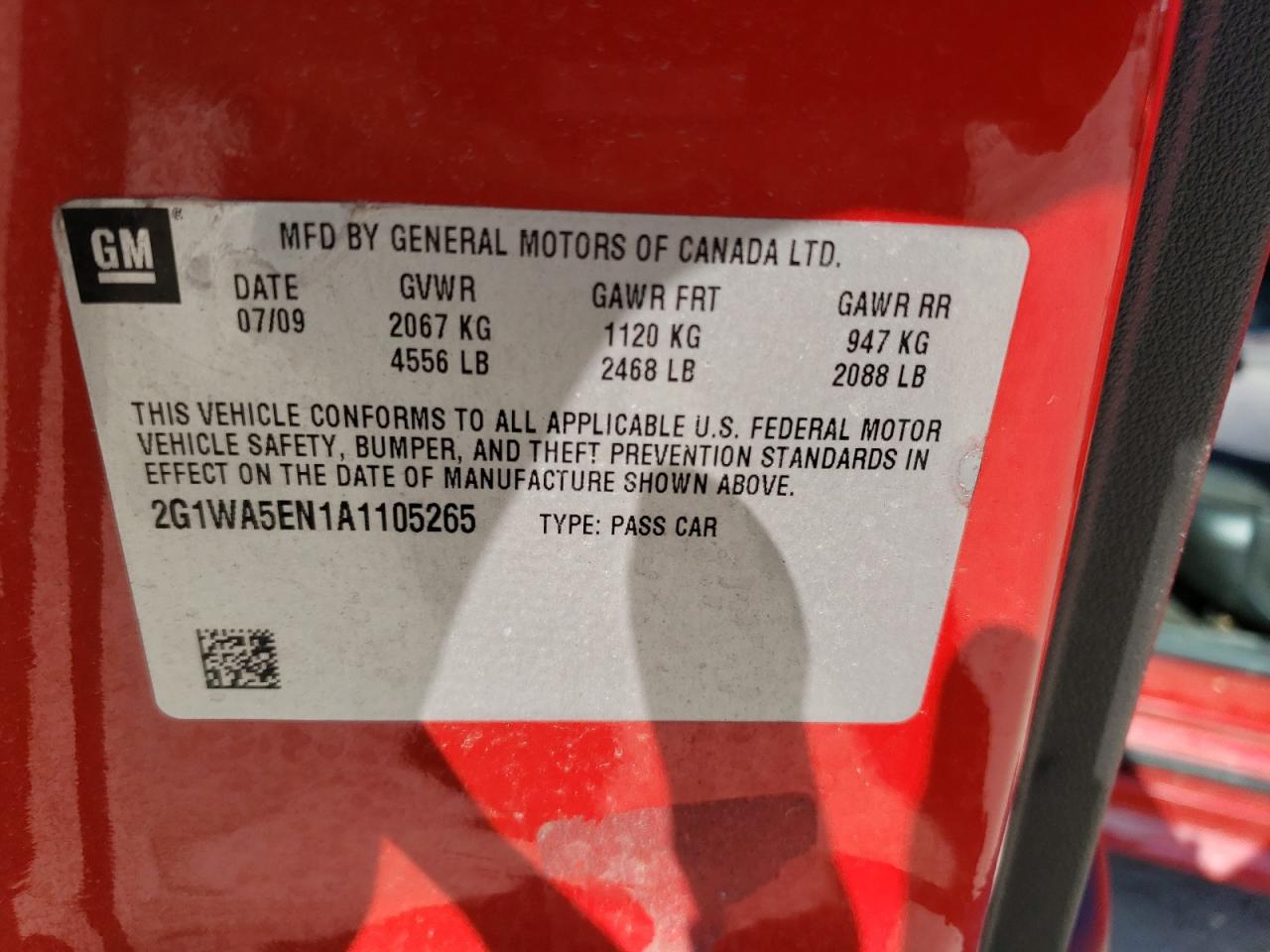 2G1WA5EN1A1105265 2010 Chevrolet Impala Ls