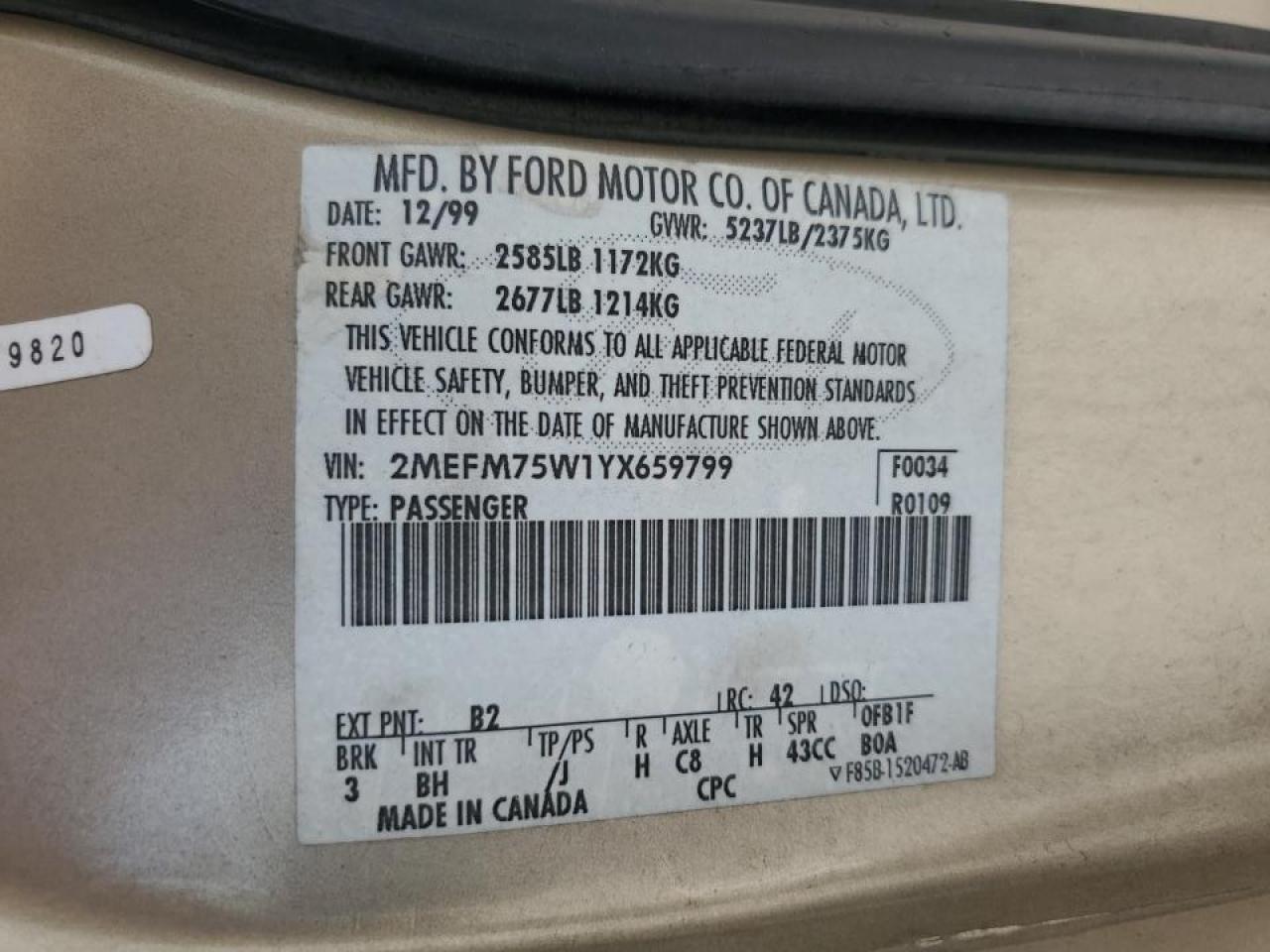 2MEFM75W1YX659799 2000 Mercury Grand Marquis Ls