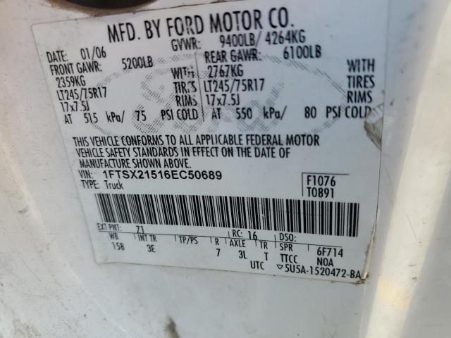 2006 Ford F250 Super Duty VIN: 1FTSX21516EC50689 Lot: 54970874
