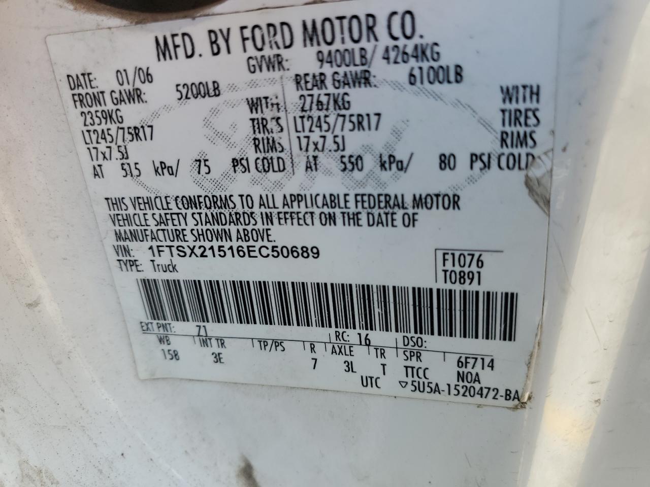 1FTSX21516EC50689 2006 Ford F250 Super Duty