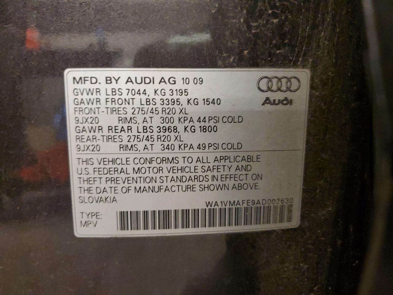 WA1VMAFE9AD002630 2010 Audi Q7 Prestige