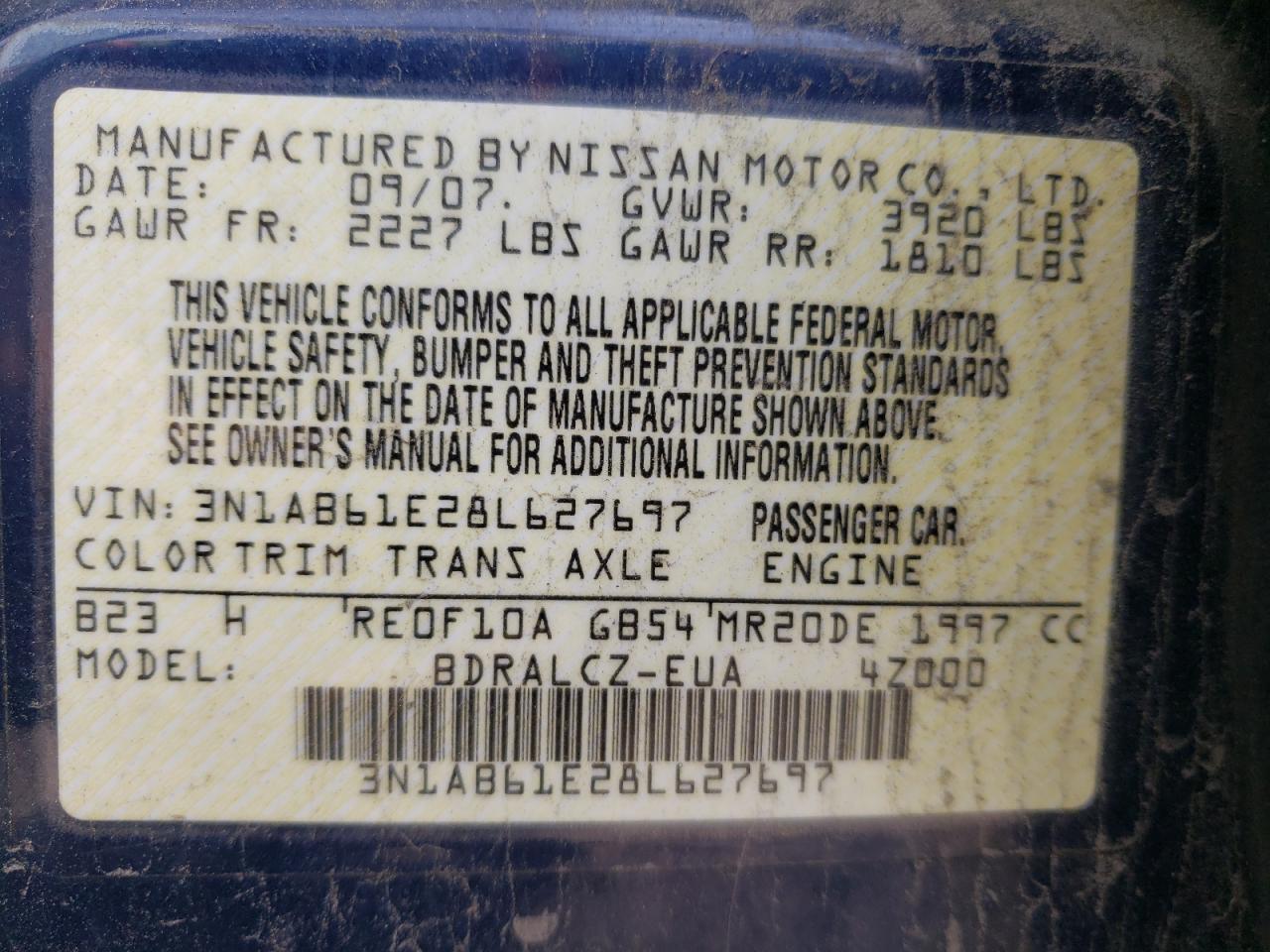 3N1AB61E28L627697 2008 Nissan Sentra 2.0