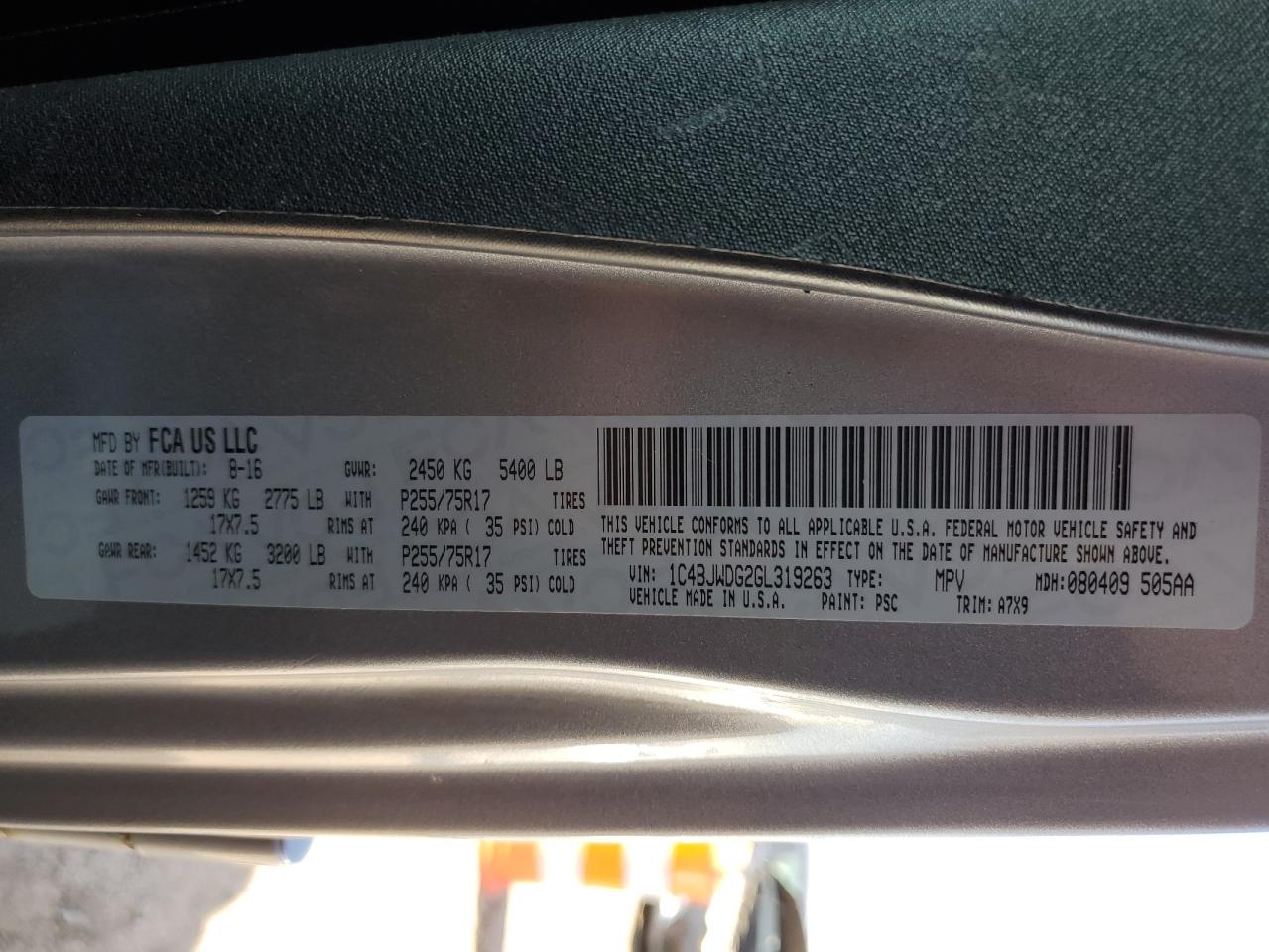 1C4BJWDG2GL319263 2016 Jeep Wrangler Unlimited Sport