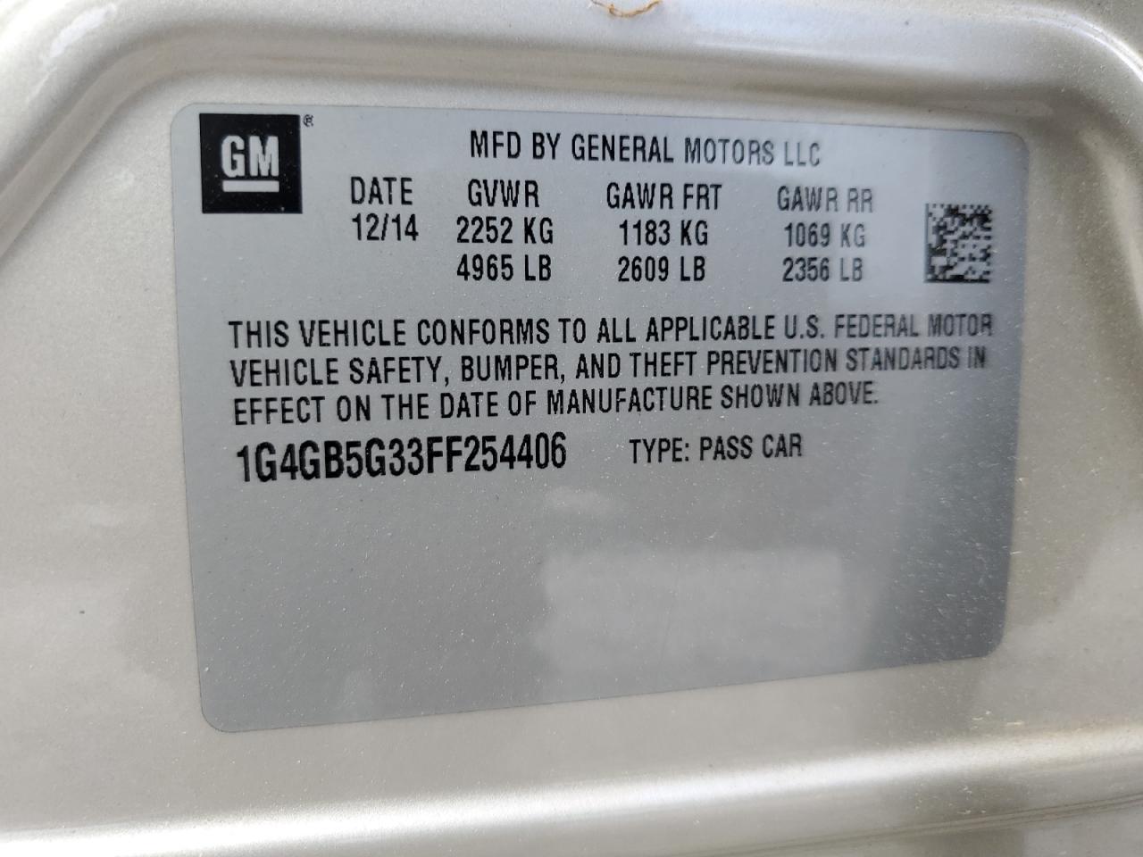 1G4GB5G33FF254406 2015 Buick Lacrosse