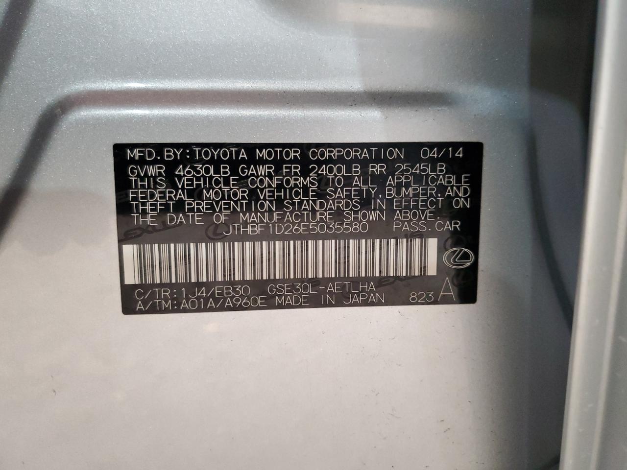 JTHBF1D26E5035580 2014 Lexus Is 250