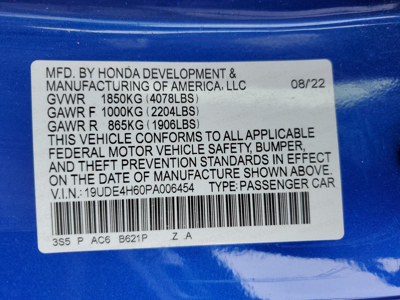 19UDE4H60PA006454 2023 Acura Integra A-Spec Tech