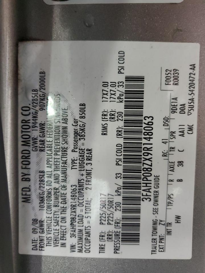 3FAHP08ZX9R148063 2009 Ford Fusion Sel