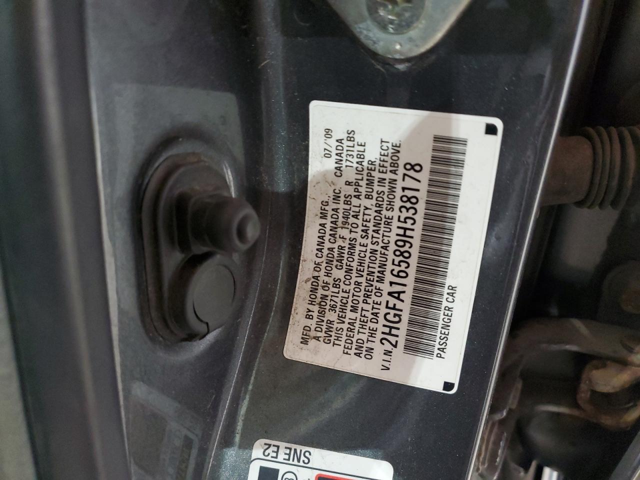 2HGFA16589H538178 2009 Honda Civic Lx