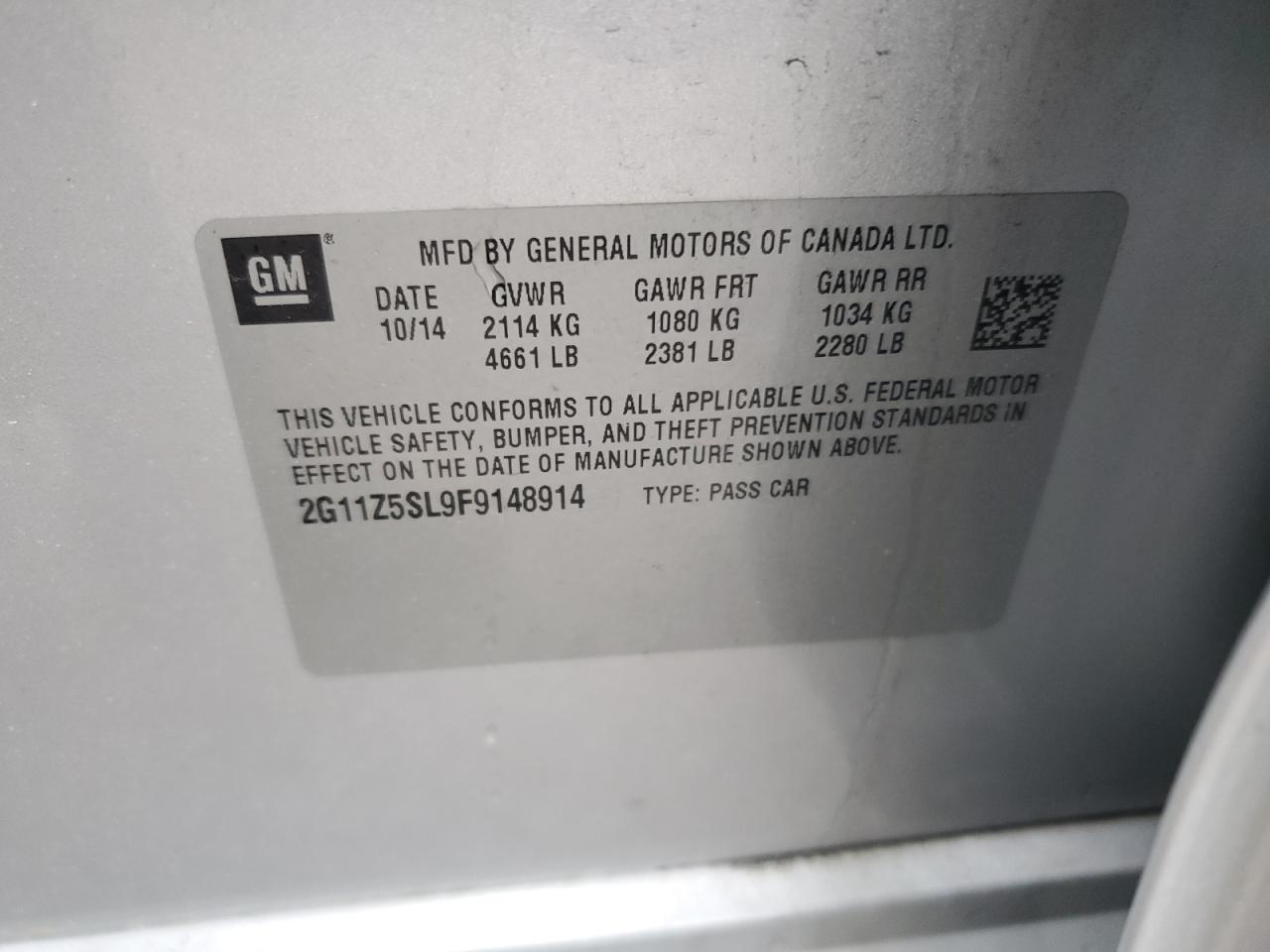 2G11Z5SL9F9148914 2015 Chevrolet Impala Ls