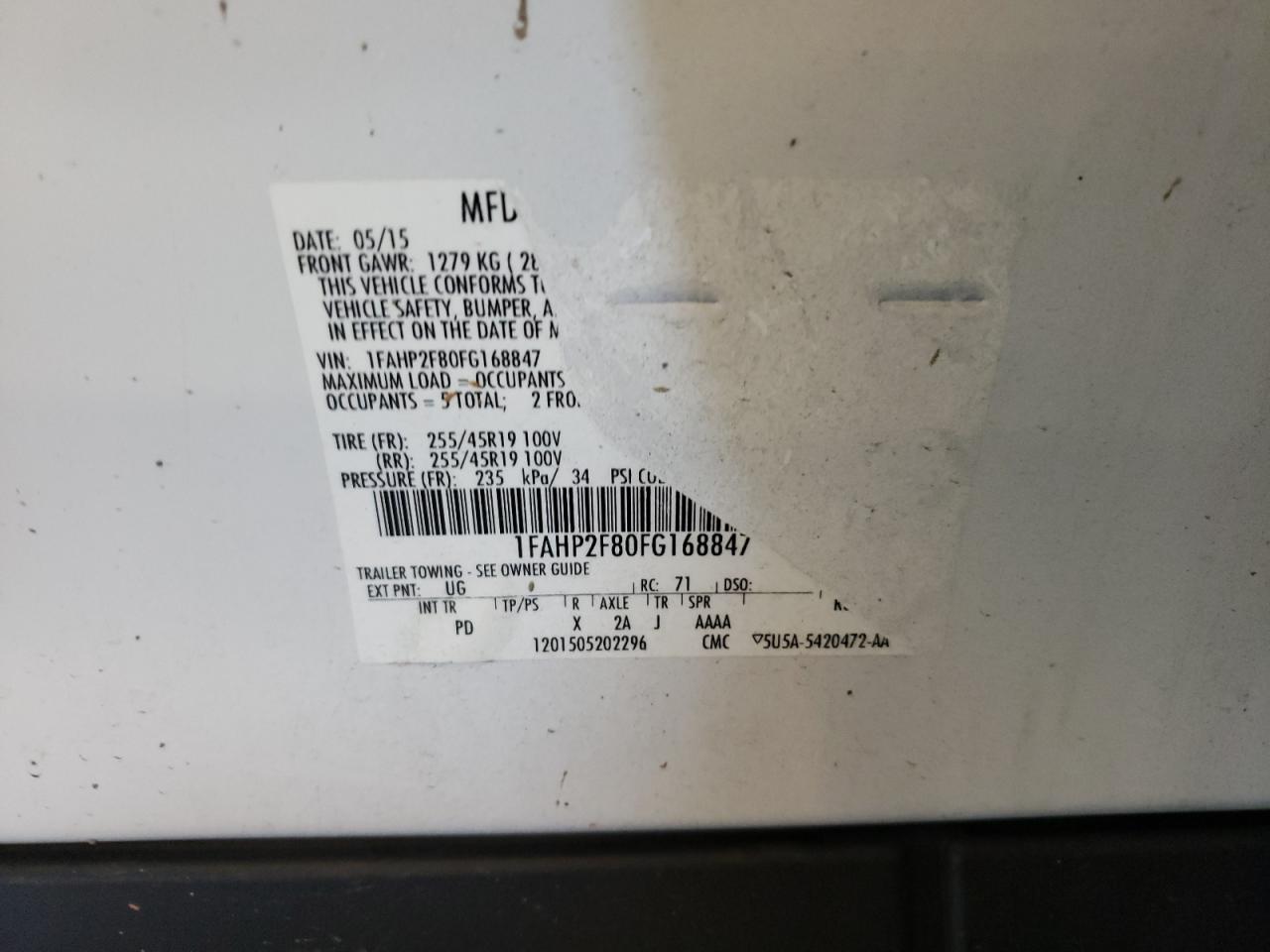 1FAHP2F80FG168847 2015 Ford Taurus Limited