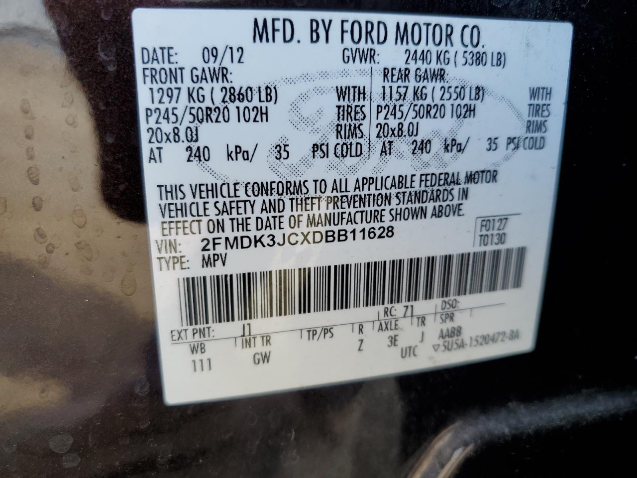 2FMDK3JCXDBB11628 2013 Ford Edge Sel