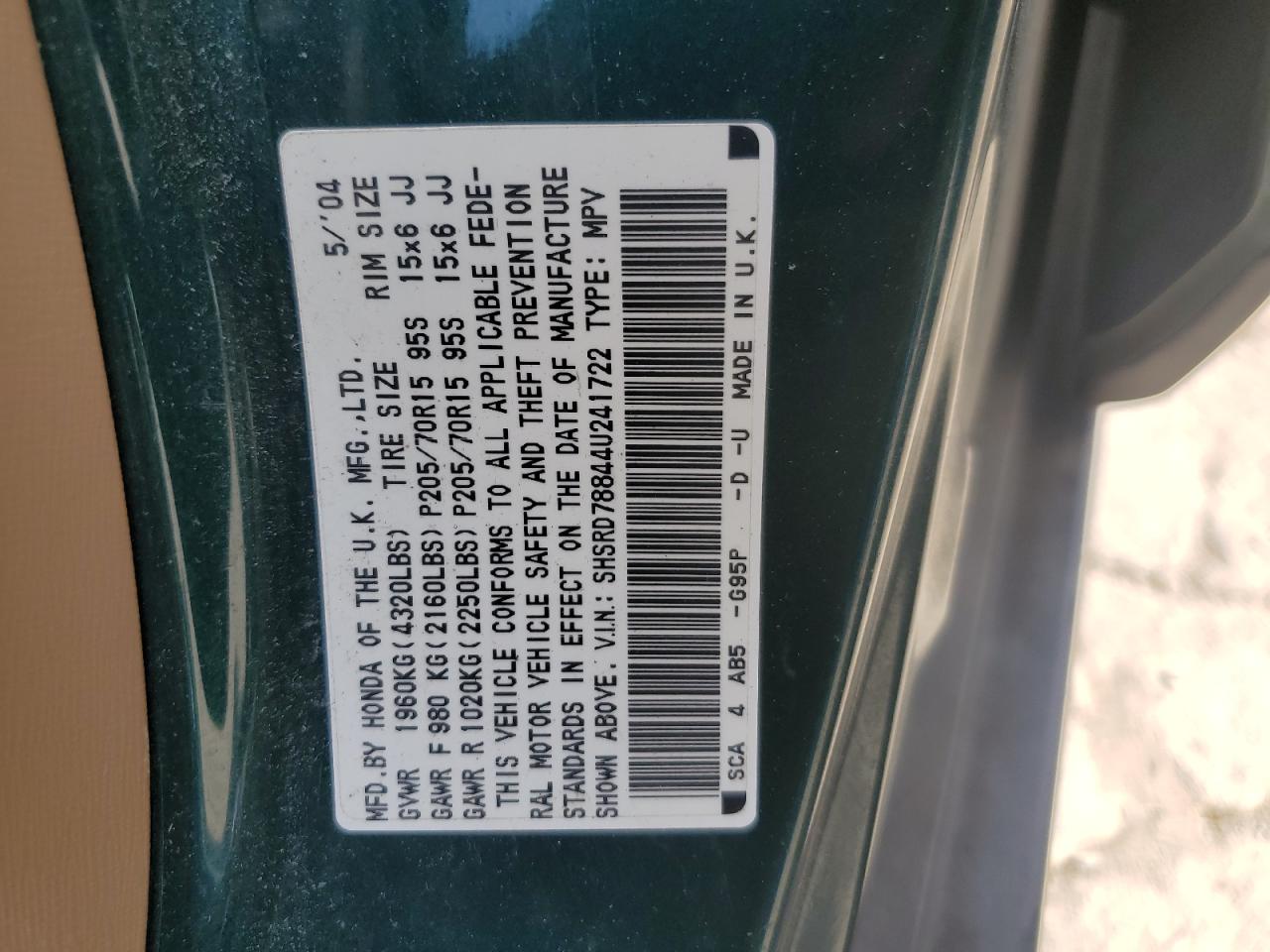 SHSRD78844U241722 2004 Honda Cr-V Ex