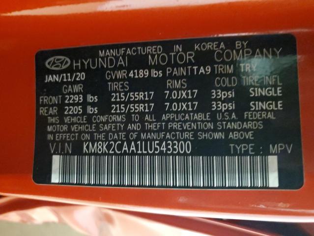 2020 Hyundai Kona Sel VIN: KM8K2CAA1LU543300 Lot: 55312094