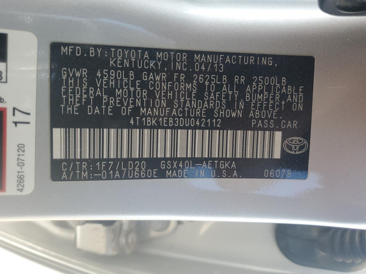 4T1BK1EB3DU042112 2013 Toyota Avalon Base