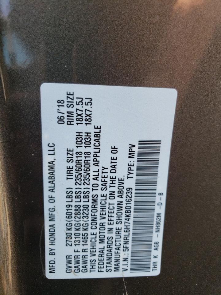 5FNRL6H74KB016239 2019 Honda Odyssey Exl