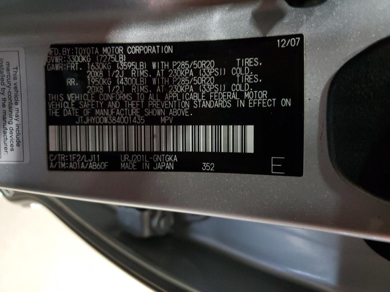 JTJHY00W384001435 2008 Lexus Lx 570