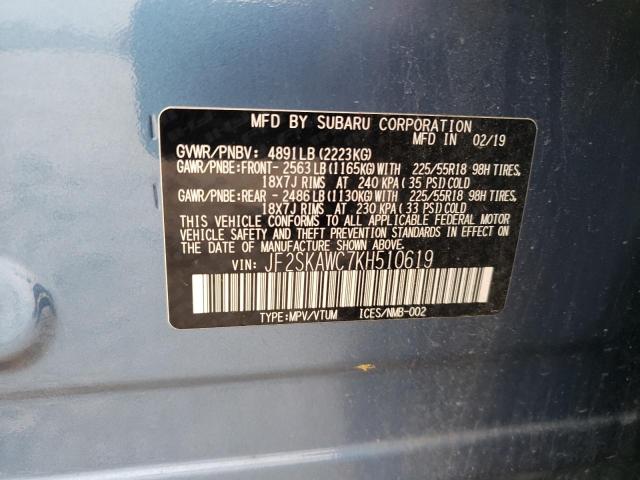 2019 Subaru Forester Touring VIN: JF2SKAWC7KH510619 Lot: 54267164