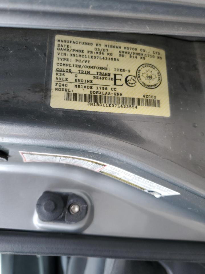 3N1BC11E37L433554 2007 Nissan Versa S