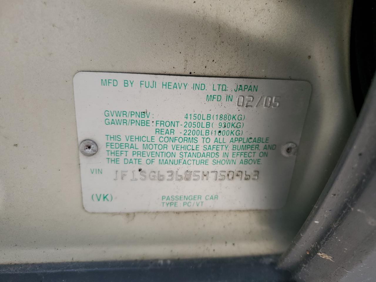 JF1SG63685H750963 2005 Subaru Forester 2.5X