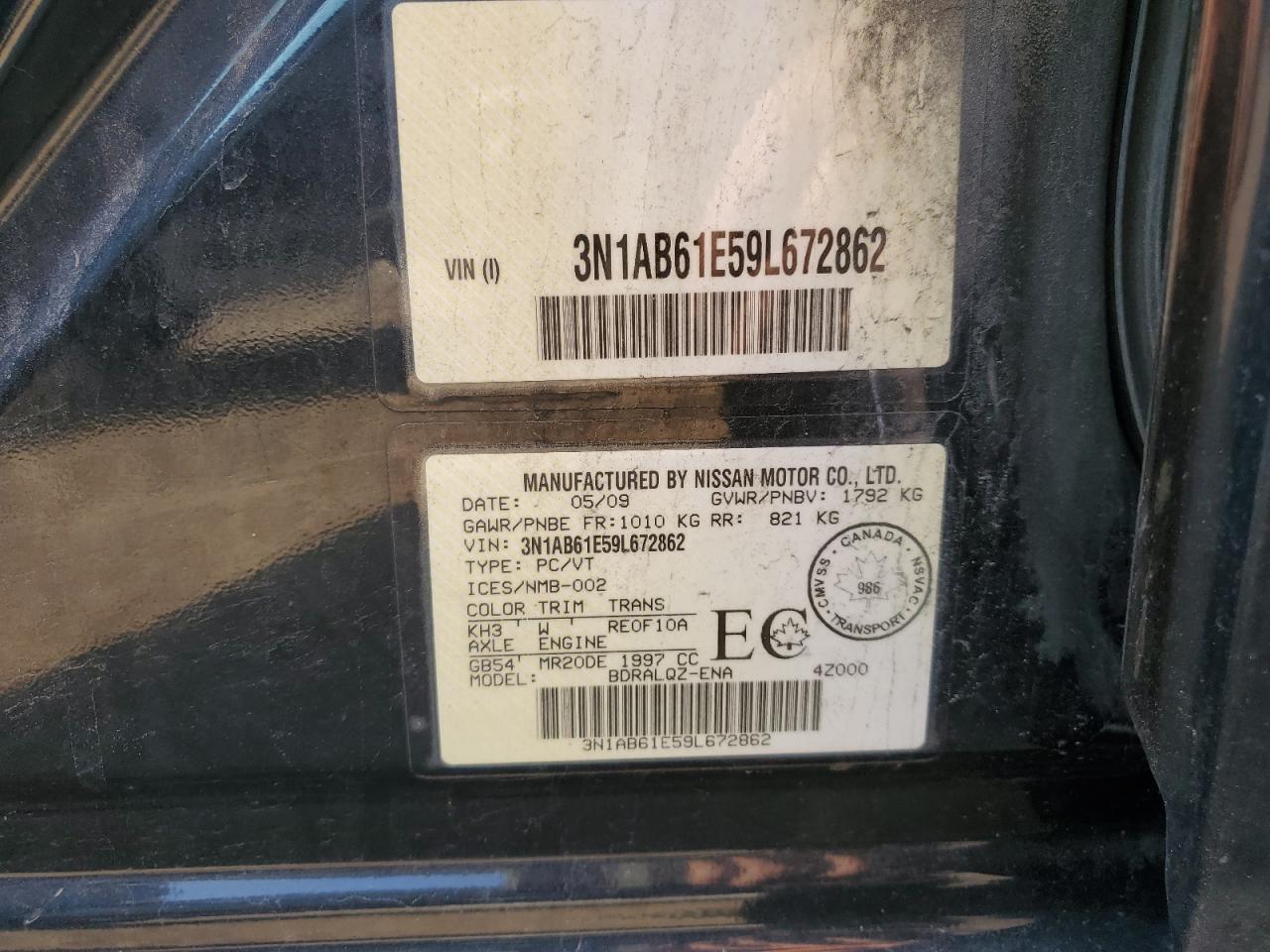 3N1AB61E59L672862 2009 Nissan Sentra 2.0