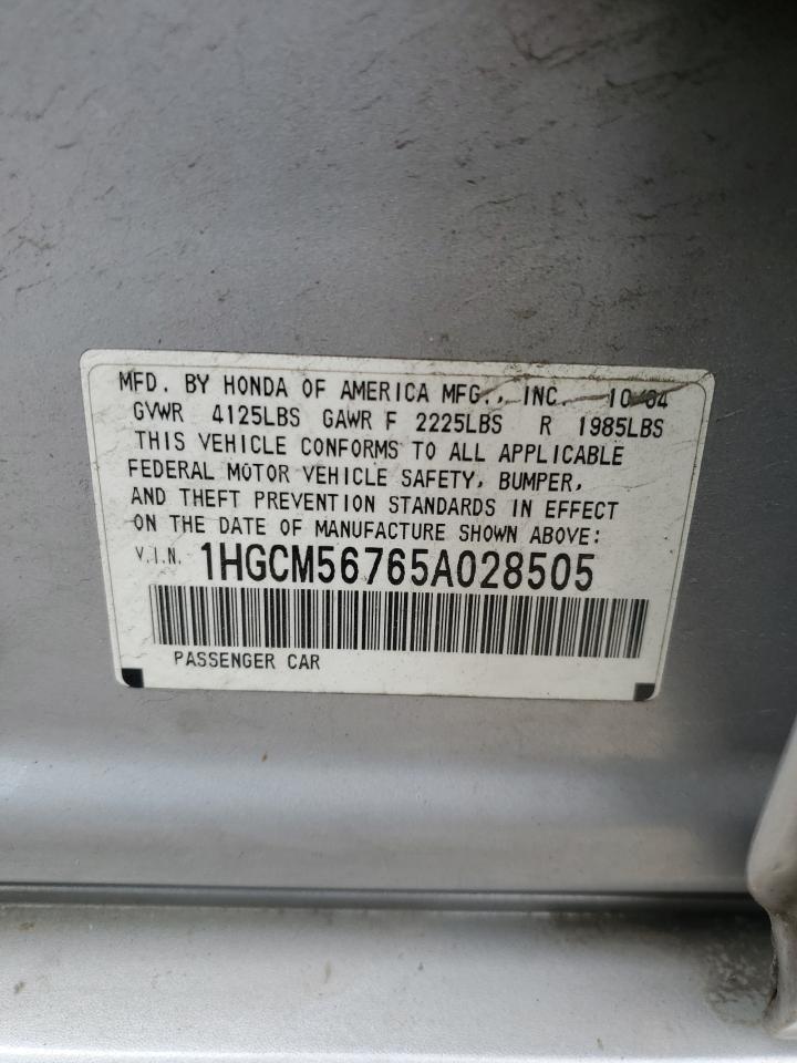 1HGCM56765A028505 2005 Honda Accord Ex