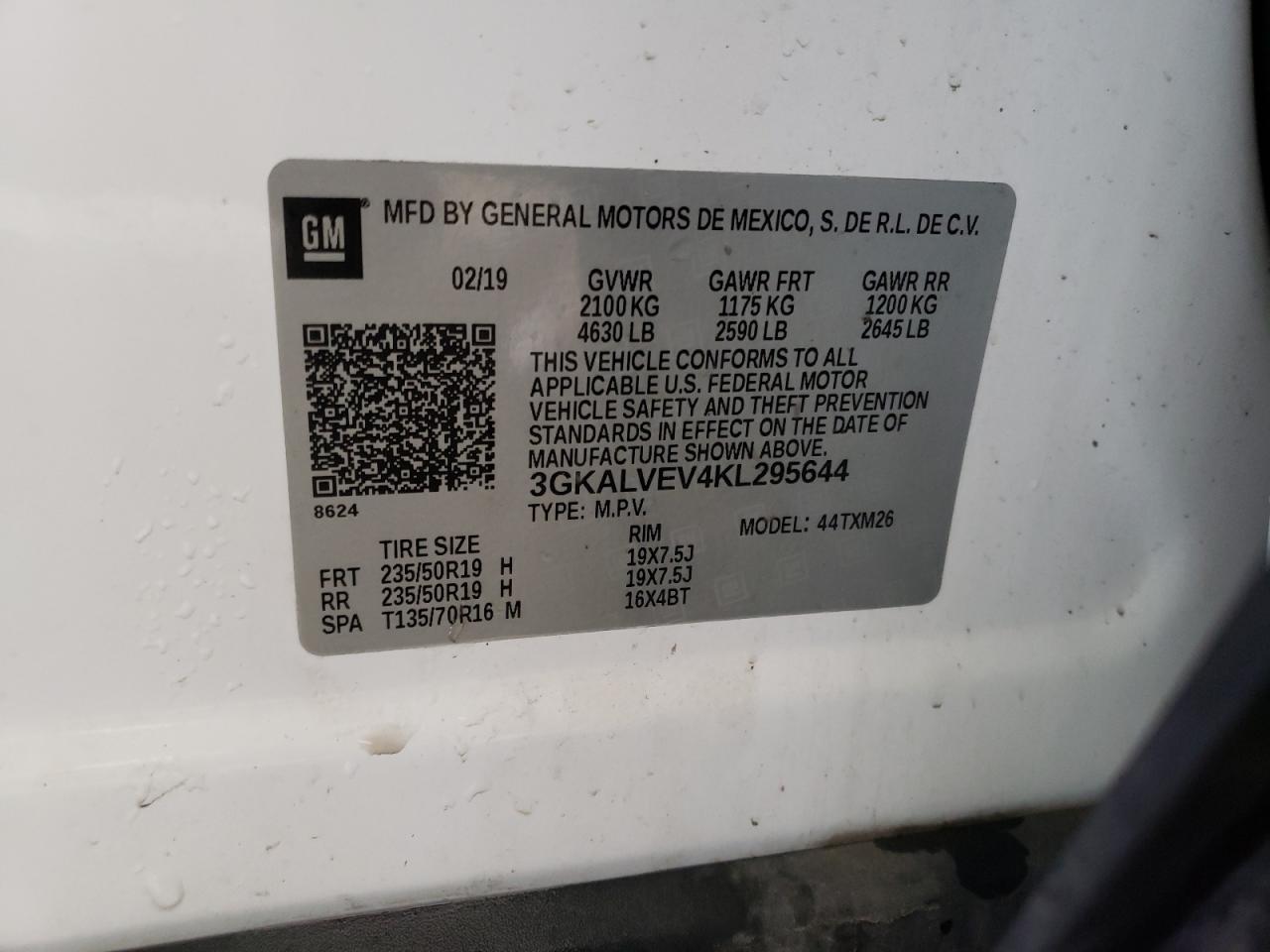 3GKALVEV4KL295644 2019 GMC Terrain Slt