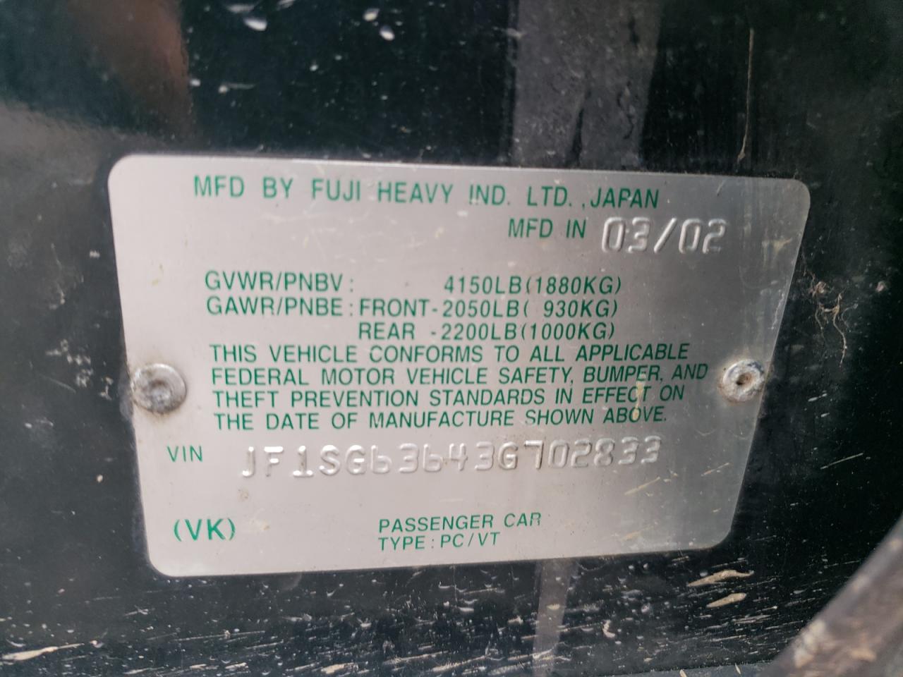 JF1SG63643G702833 2003 Subaru Forester 2.5X