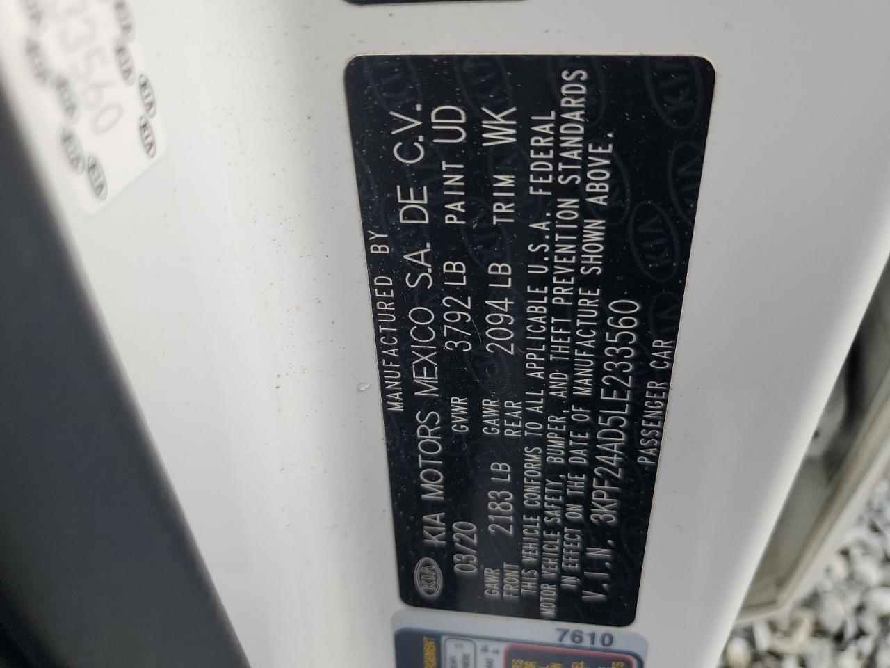 3KPF24AD5LE233560 2020 Kia Forte Fe