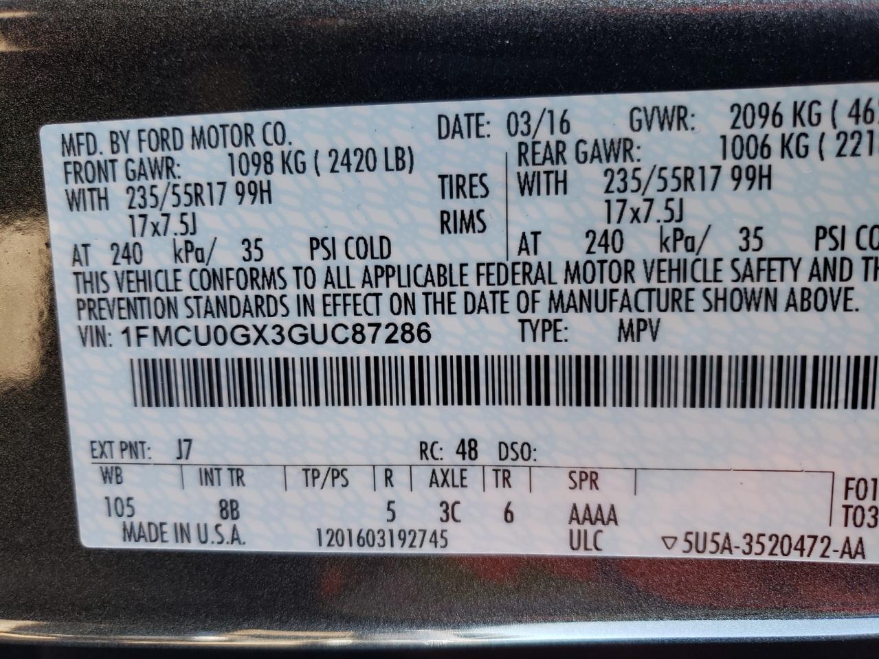 1FMCU0GX3GUC87286 2016 Ford Escape Se