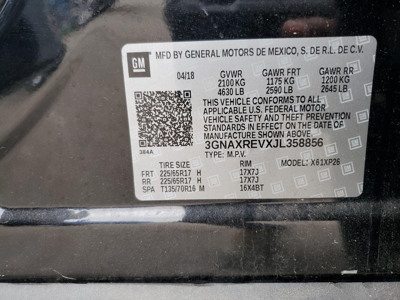 3GNAXREVXJL358856 2018 Chevrolet Equinox Ls