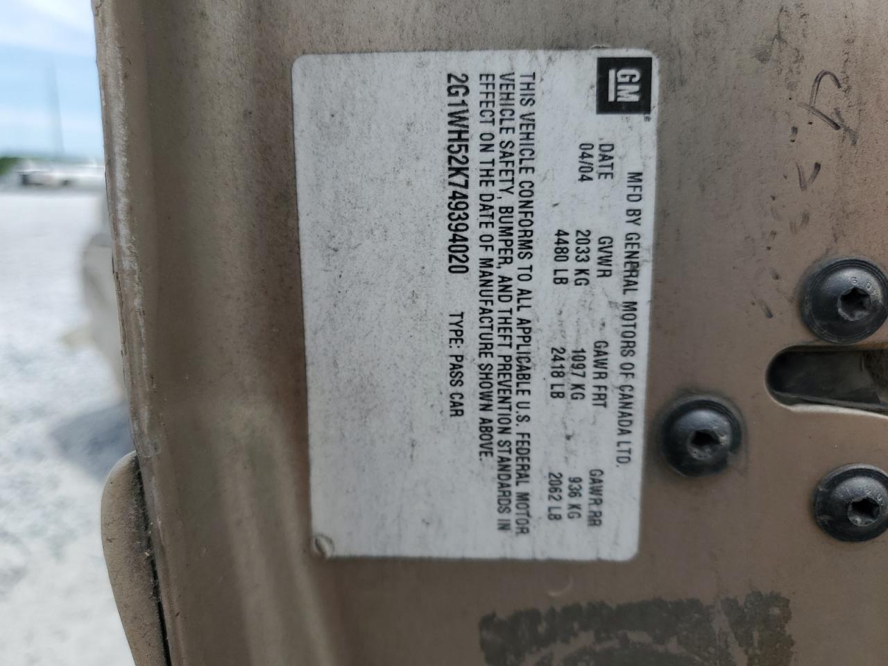 2G1WH52K749394020 2004 Chevrolet Impala Ls