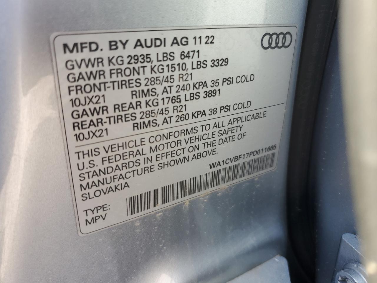 WA1CVBF17PD011665 2023 Audi Q8 Prestige