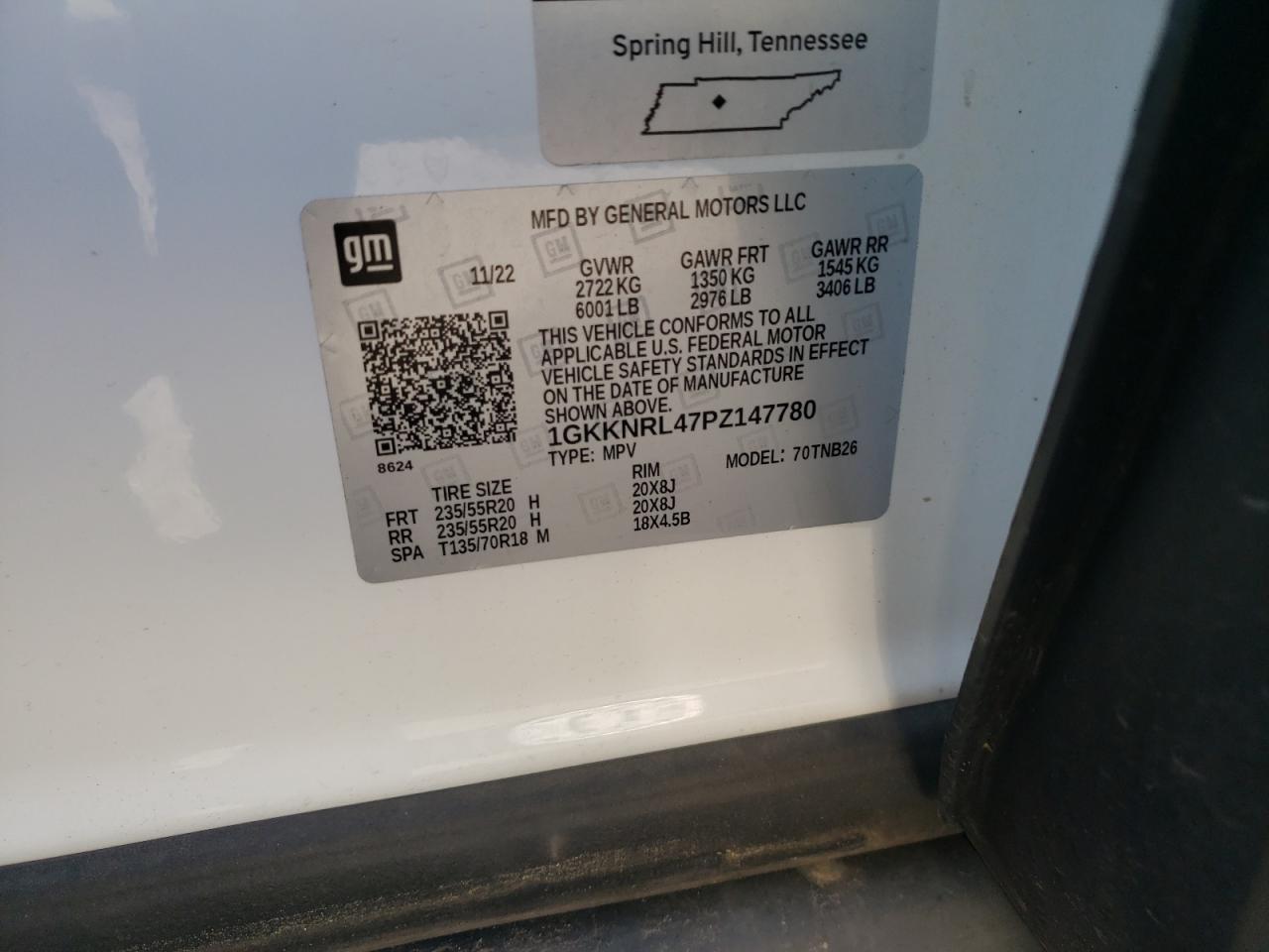 1GKKNRL47PZ147780 2023 GMC Acadia Sle