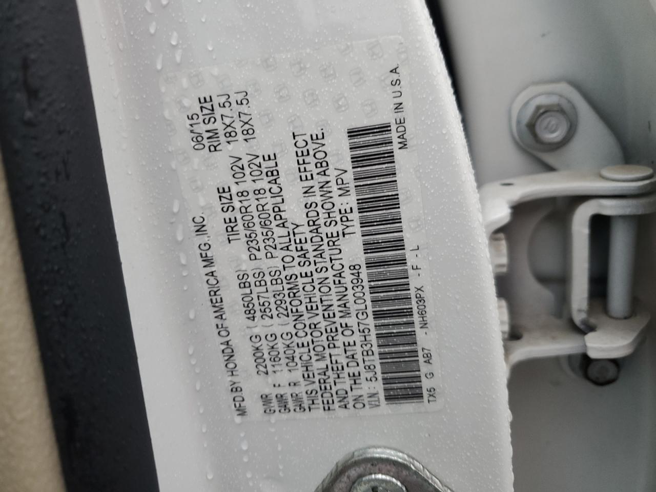 5J8TB3H57GL003948 2016 Acura Rdx Technology