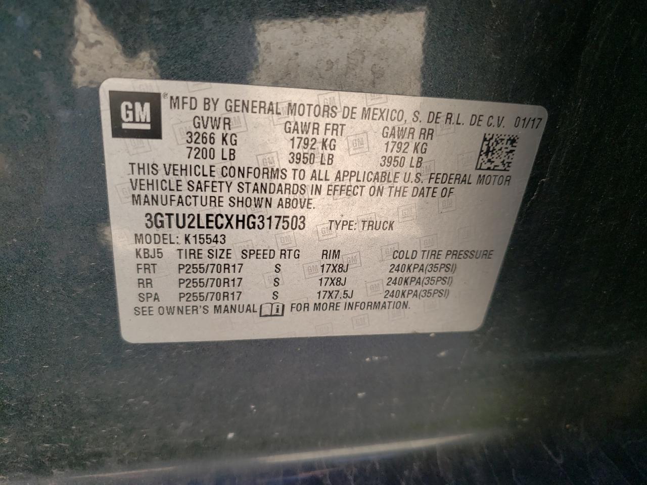 3GTU2LECXHG317503 2017 GMC Sierra K1500