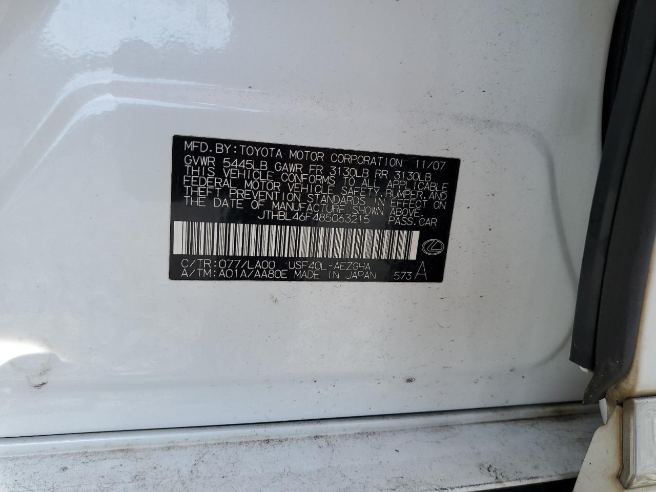 JTHBL46F485063215 2008 Lexus Ls 460