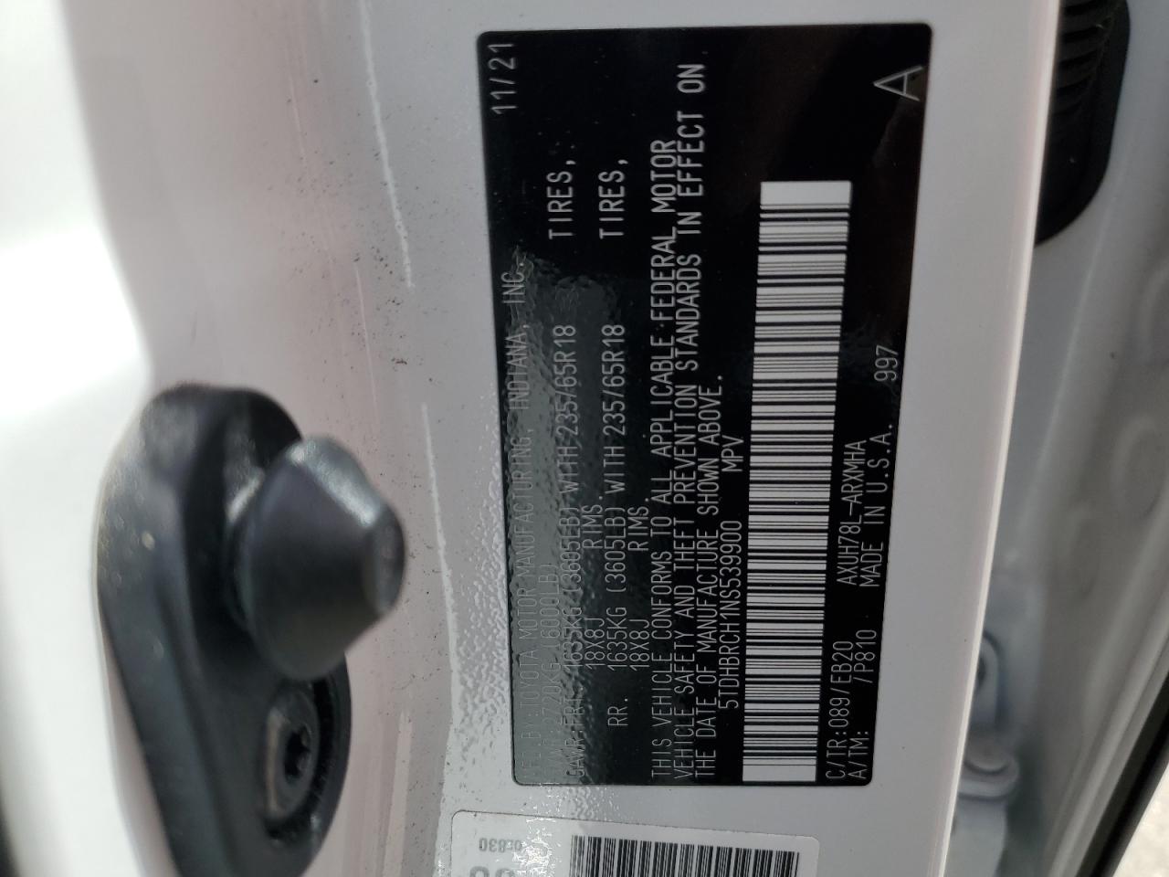 5TDHBRCH1NS539900 2022 Toyota Highlander Hybrid Xle