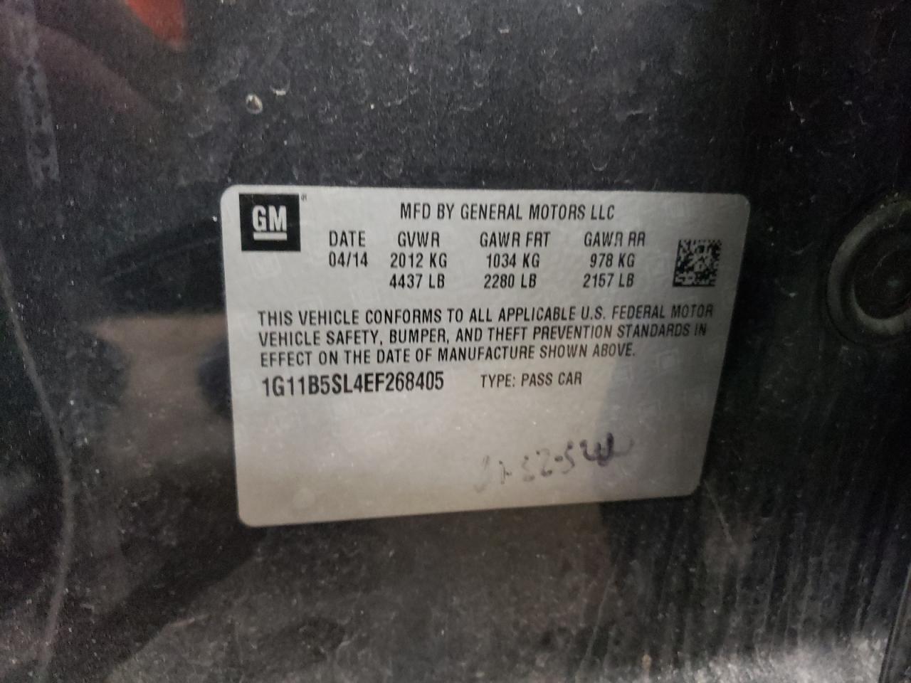 1G11B5SL4EF268405 2014 Chevrolet Malibu Ls