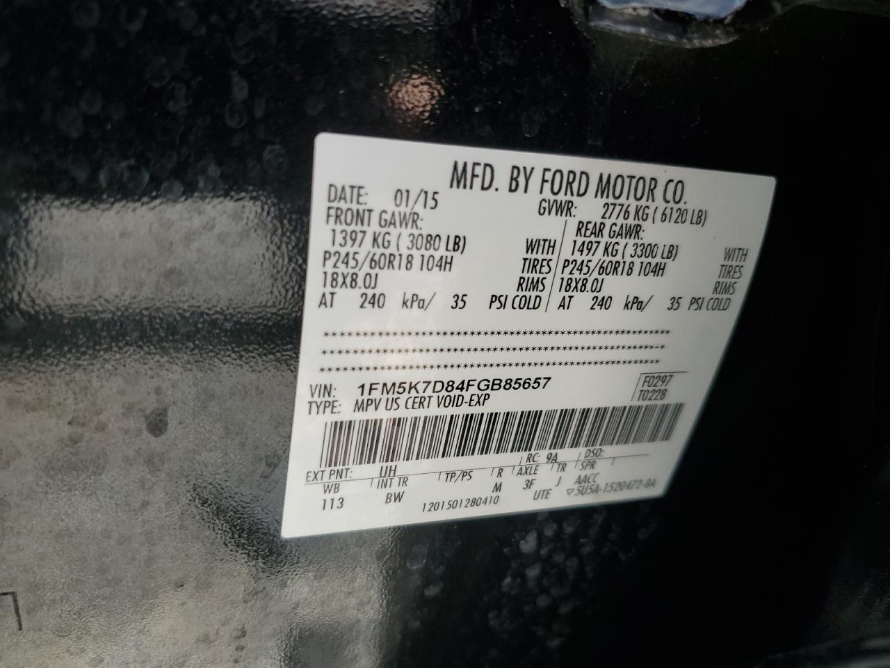 1FM5K7D84FGB85657 2015 Ford Explorer Xlt