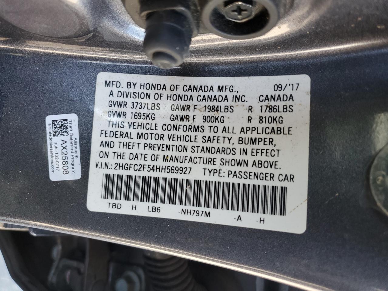 2HGFC2F54HH569927 2017 Honda Civic Lx