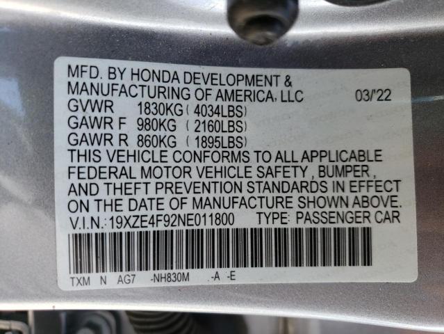 2022 HONDA INSIGHT TO 19XZE4F92NE011800