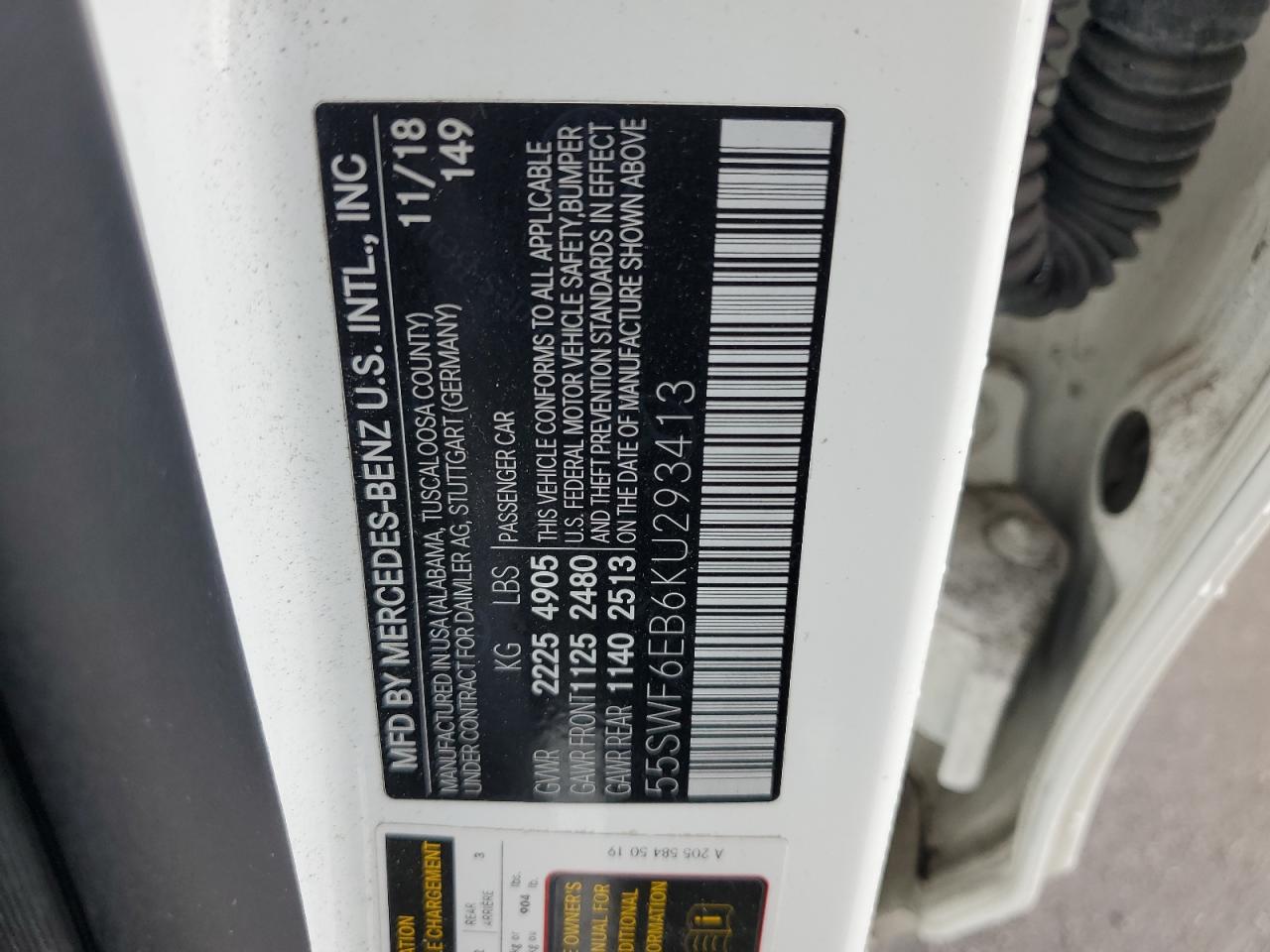 55SWF6EB6KU293413 2019 Mercedes-Benz C 43 Amg