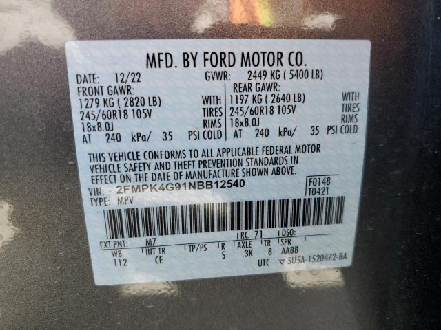 2022 Ford Edge Se VIN: 2FMPK4G91NBB12540 Lot: 54174514