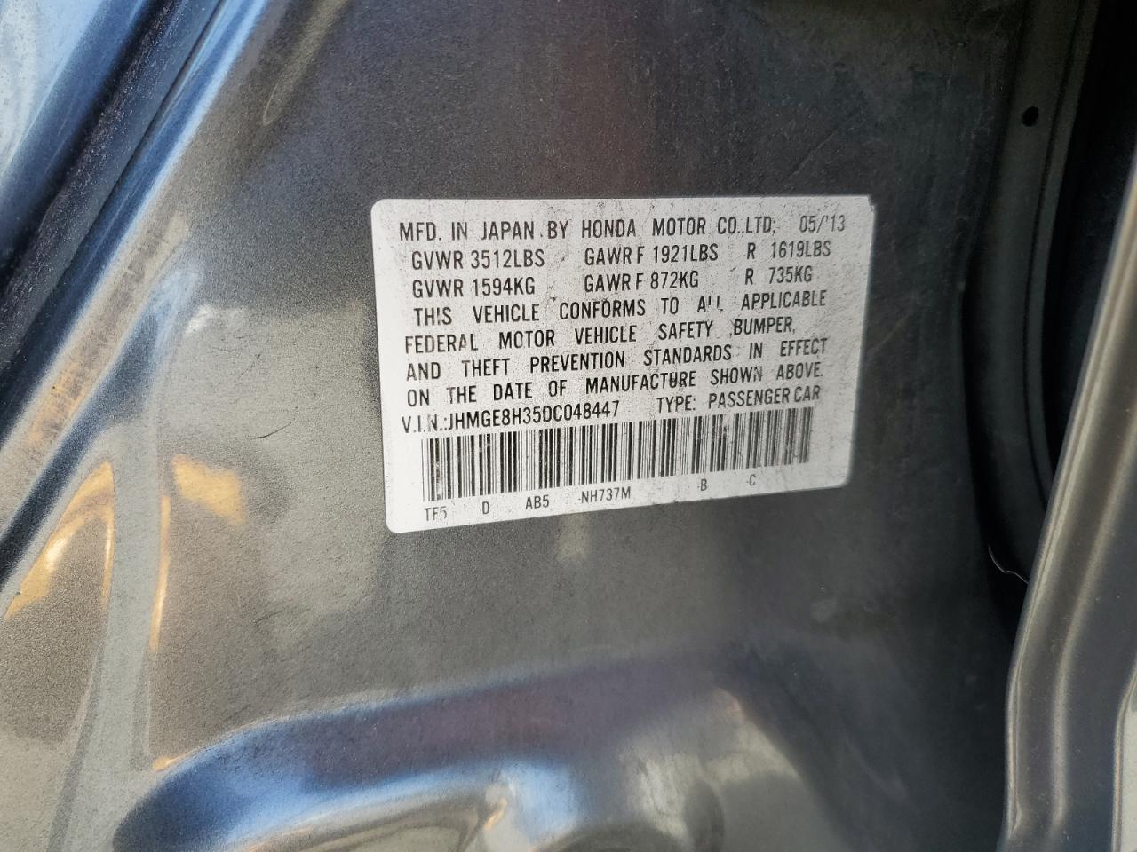 JHMGE8H35DC048447 2013 Honda Fit