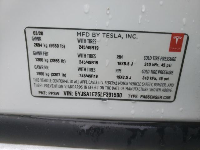 2020 Tesla Model S VIN: 5YJSA1E25LF391500 Lot: 56076614