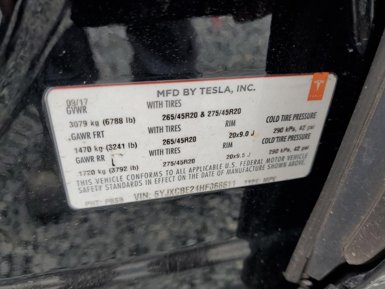 5YJXCBE24HF066611 2017 Tesla Model X